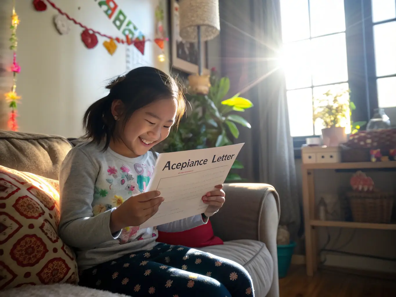 An image showing a student happily receiving an acceptance letter with confetti in the background, symbolizing the success achieved through scholarships.